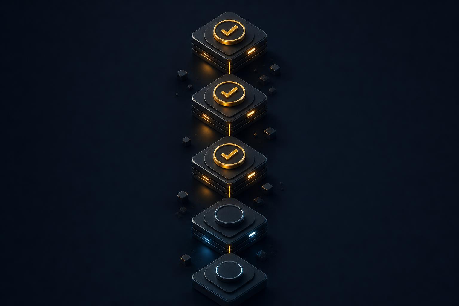 POA&M Tracker illustration: vertical milestone timeline with gold checkpoints