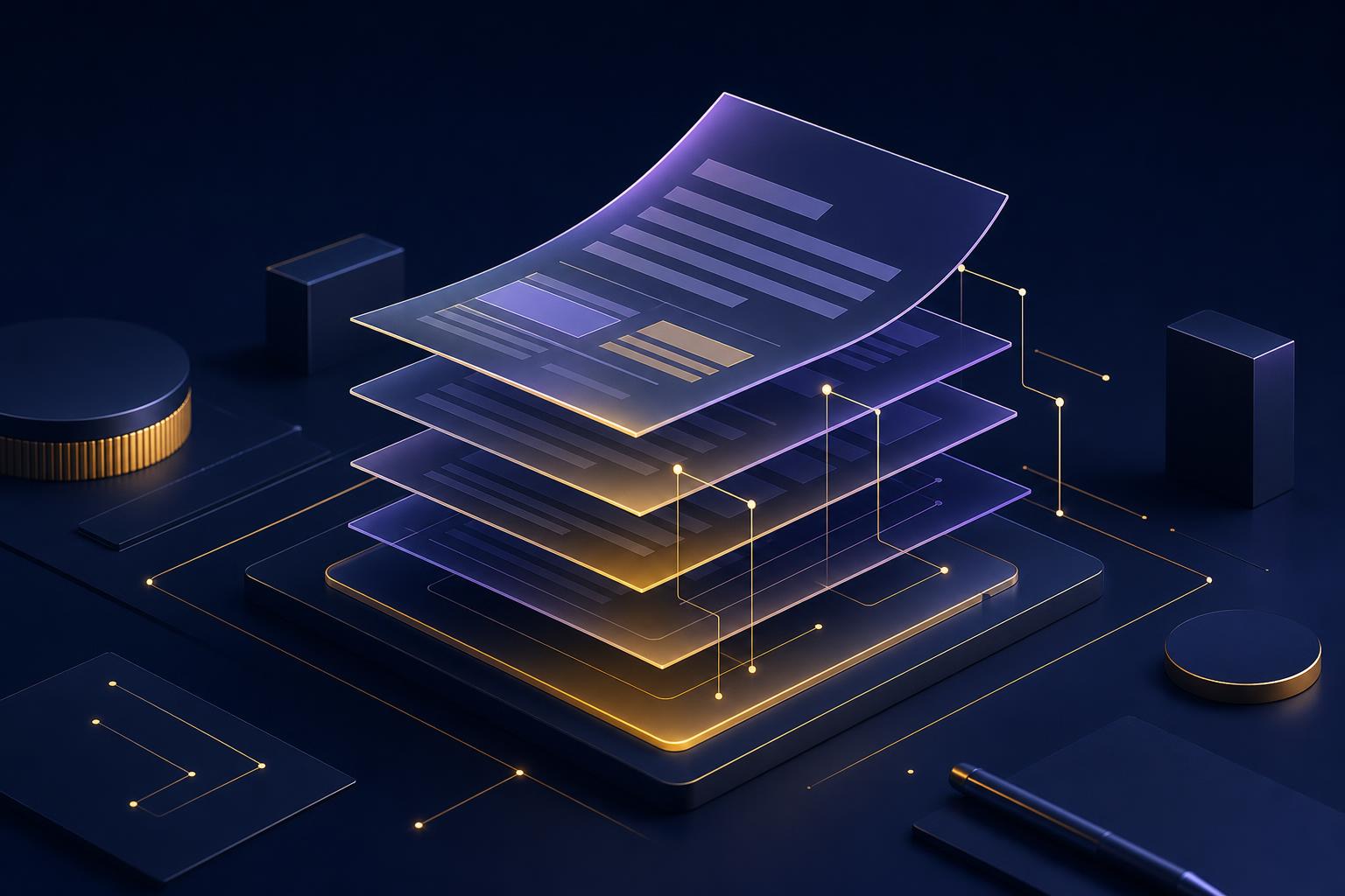 AI SSP Generator illustration: layered translucent document pages